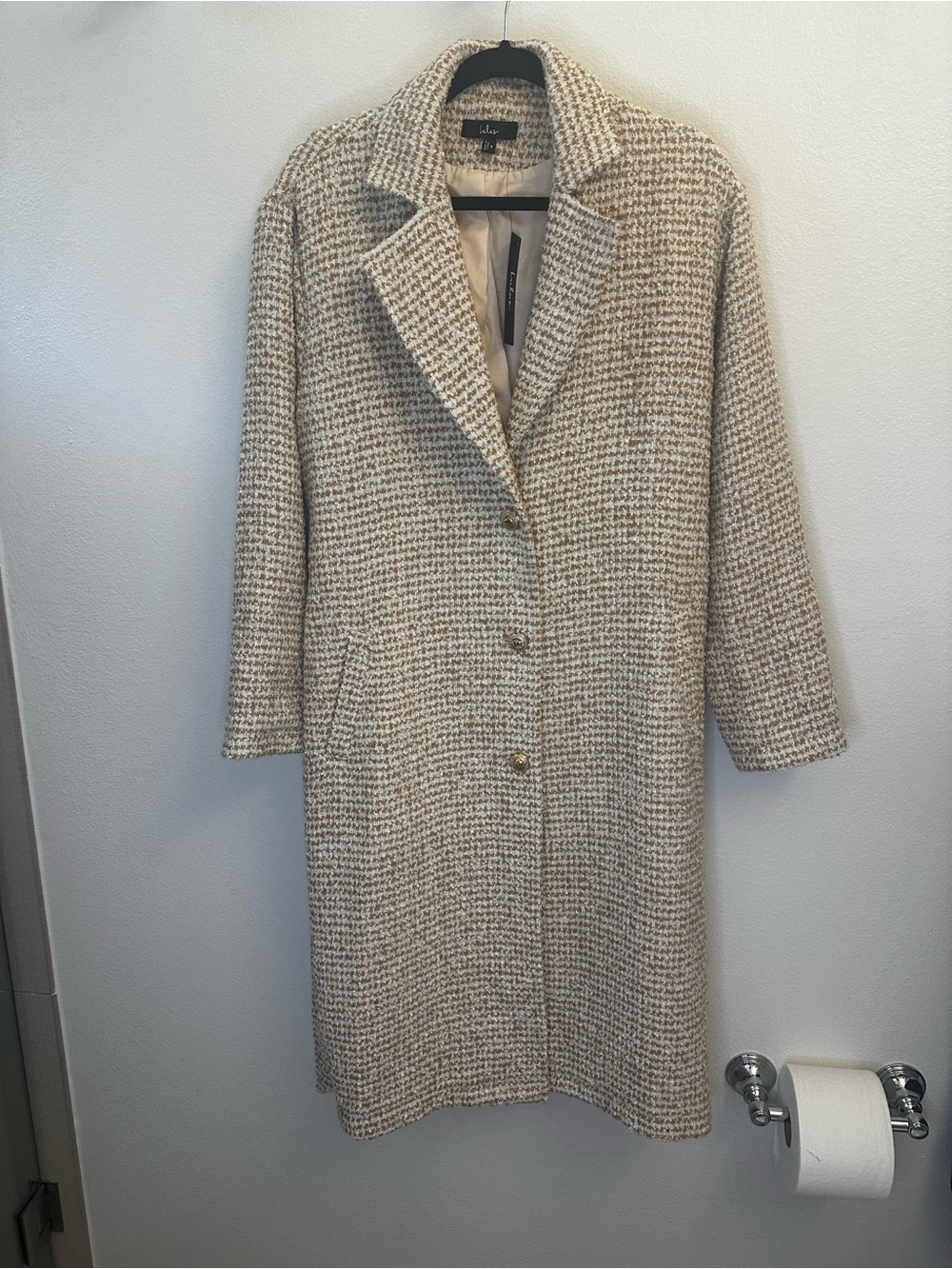 Lulus Cream Tweed Long Coat